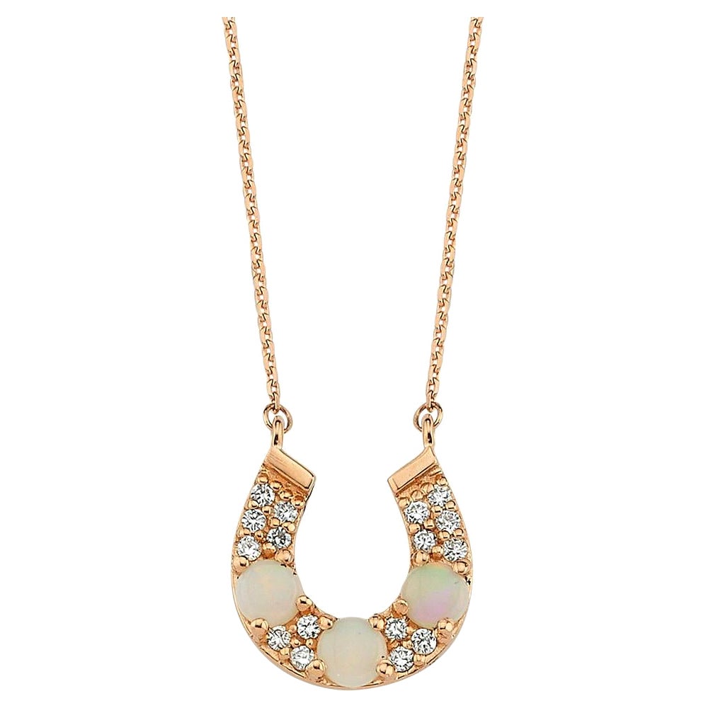 Horseshoe Necklace in 14K Rose Gold with 0.09ct White Diamond by Selda Jewellery