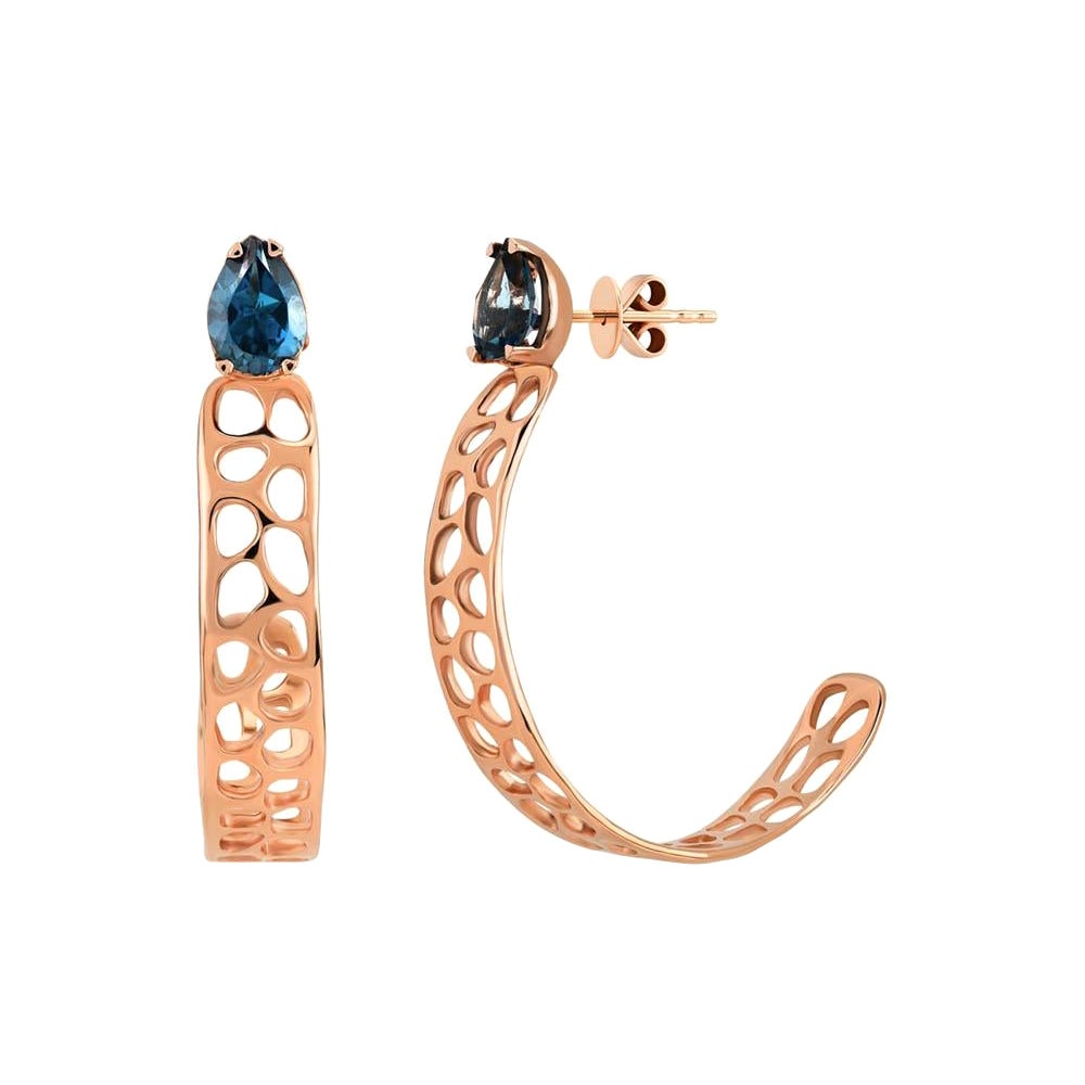 London Blue Topaz Waves Earrings in 14k Rose Gold by Selda Jewellery For Sale