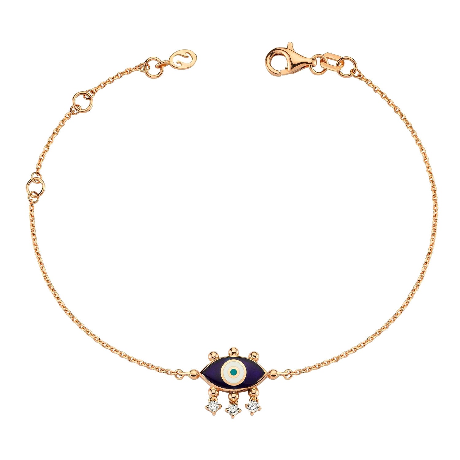 Navy Blue Evil Eye Bracelet in 14K Rose Gold by Selda Jewellery For Sale