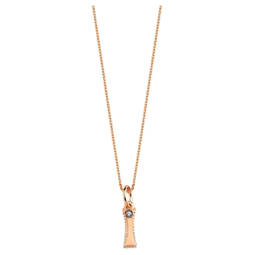 I Small Necklace in 14K Rose Gold with 0.01ct White Diamond by Selda Jewellery For Sale