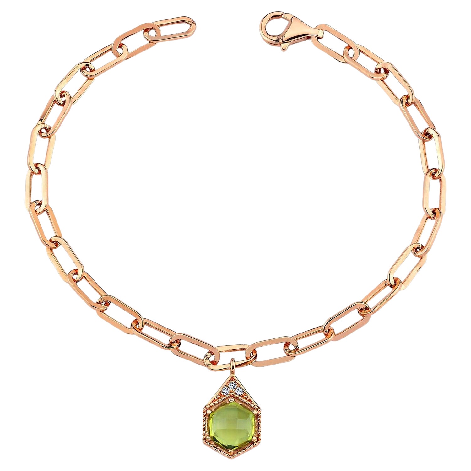 Pulsera de oro rosa de 14 quilates con piedra de nacimiento peridoto, agosto by Selda Jewellery