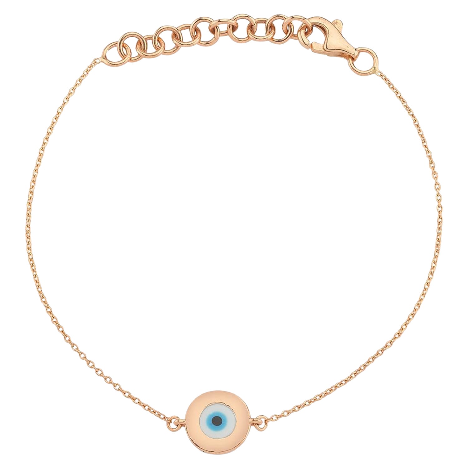 Round Evil Eye Bracelet in 14K Rose Gold with White Enamel by Selda Jewellery For Sale