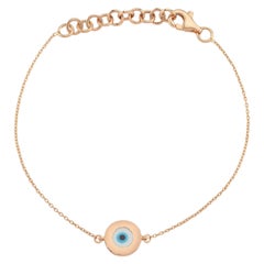 Bracelet en or rose 14K avec émail blanc pour l'œil du mal par Selda Jewellery