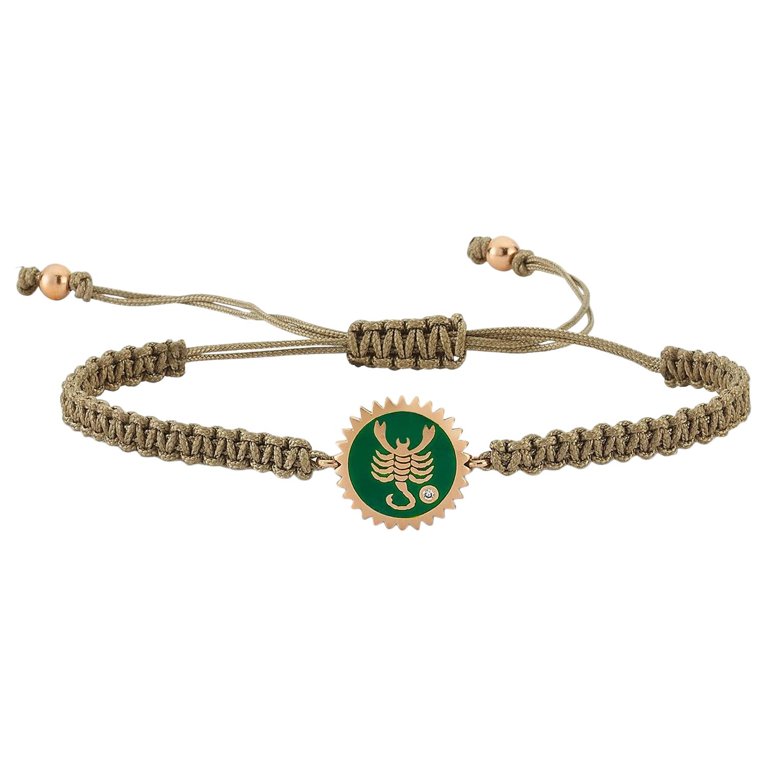 Scorpio Cord Bracelet with Green Enamel & White Diamond by Selda Jewellery For Sale