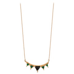 Catch You Necklace with Green Enamel & Onyx in 14K Rose Gold by Selda Jewellery