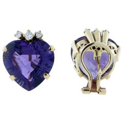 Regal Heart Shape Amethyst and Diamond Earrings