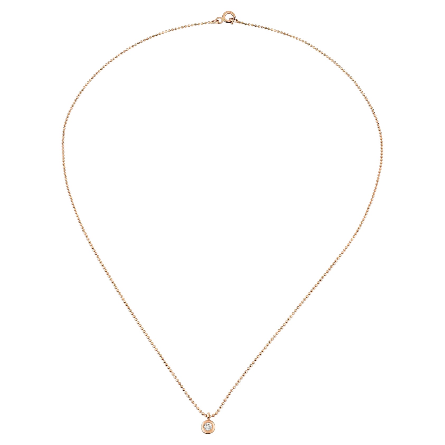 Single Stone White Diamond Necklace in 14K Rose Gold by Selda Jewellery