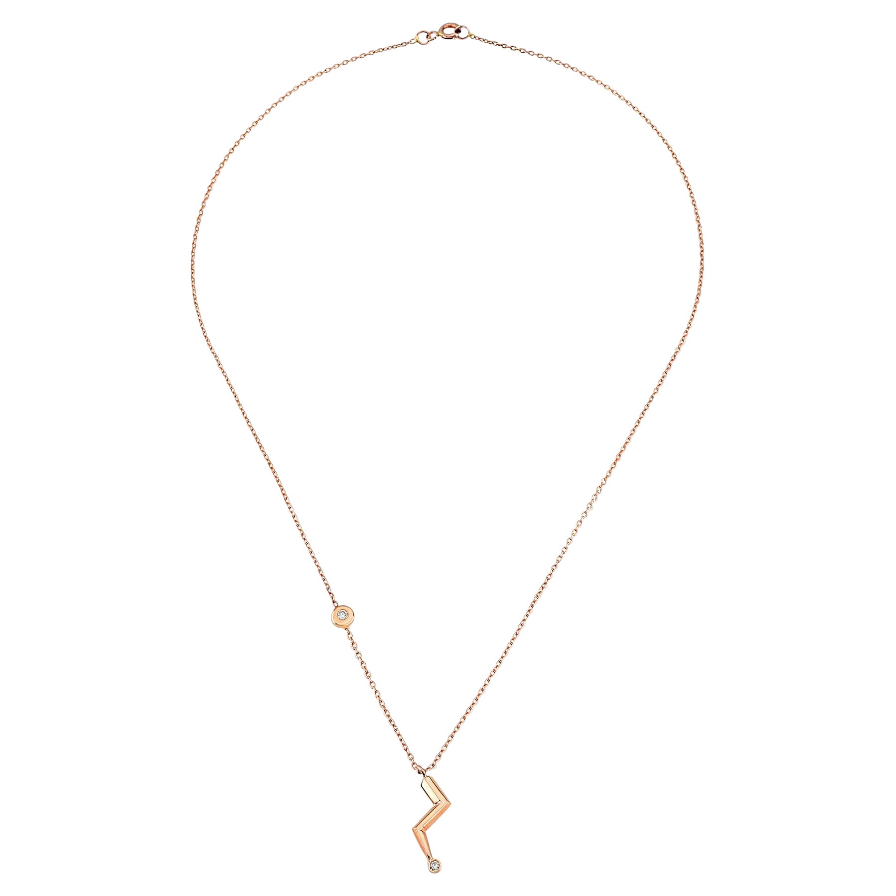 Single White Diamond Small Lightning Necklace in Rose Gold by Selda Jewellery For Sale