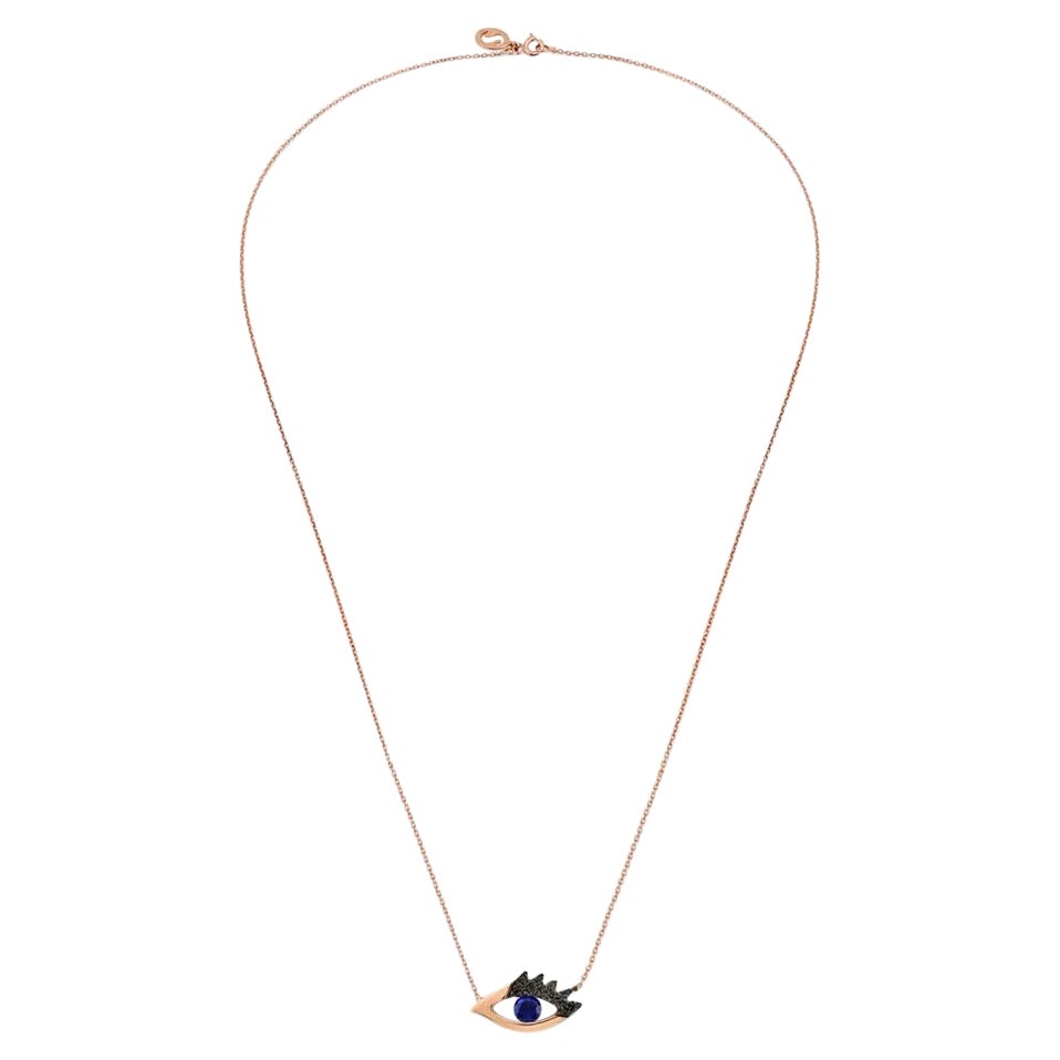 Evil Eye Necklace with Blue Sapphire and Black Diamond by Selda Jewellery