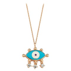 Turquoise Evil Eye Necklace in 14k Rose Gold with Diamond by Selda Jewellery