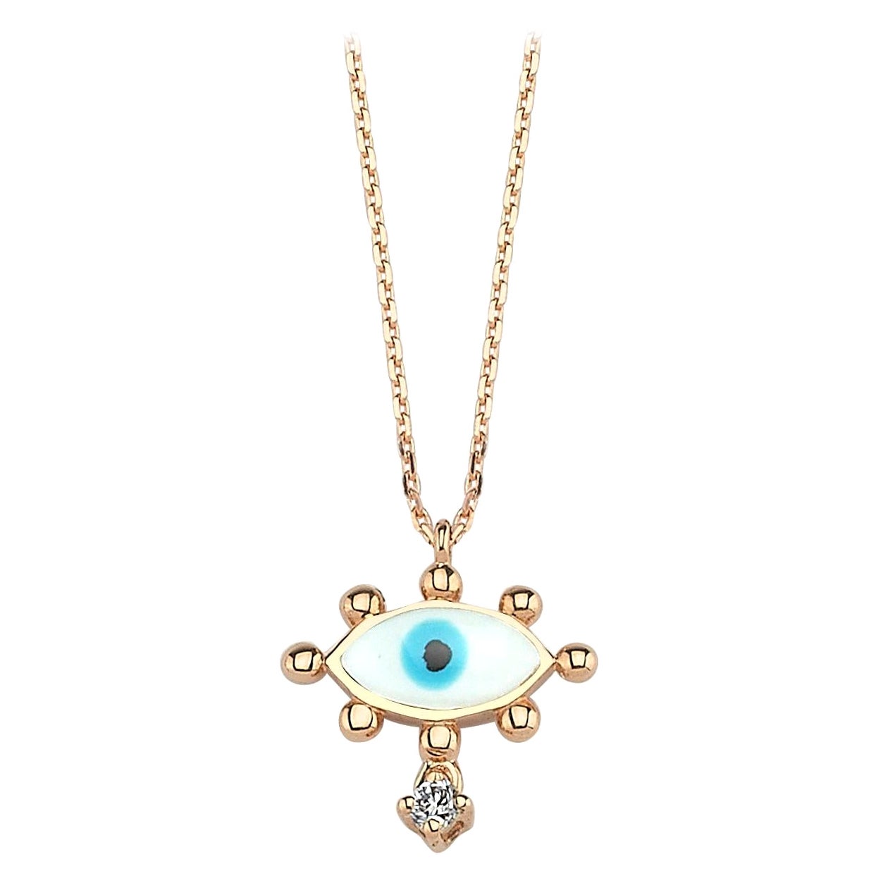 Evil Eye Necklace with White Enamel and 0.02ct White Diamond by Selda Jewellery For Sale