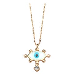 Evil Eye Necklace with White Enamel and 0.02ct White Diamond by Selda Jewellery