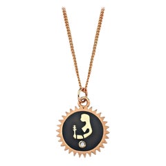Virgo Rose Gold Necklace with Black Enamel & White Diamond by Selda Jewellery