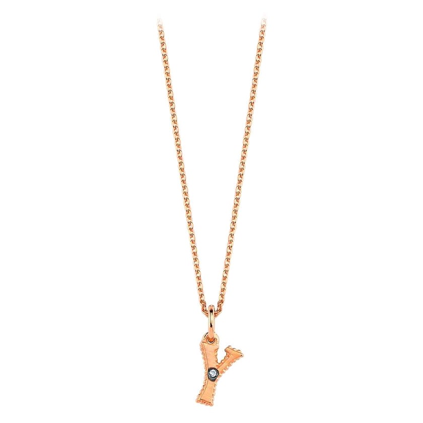 Y 14k Rose Gold Small Necklace with White Diamond by Selda Jewellery
