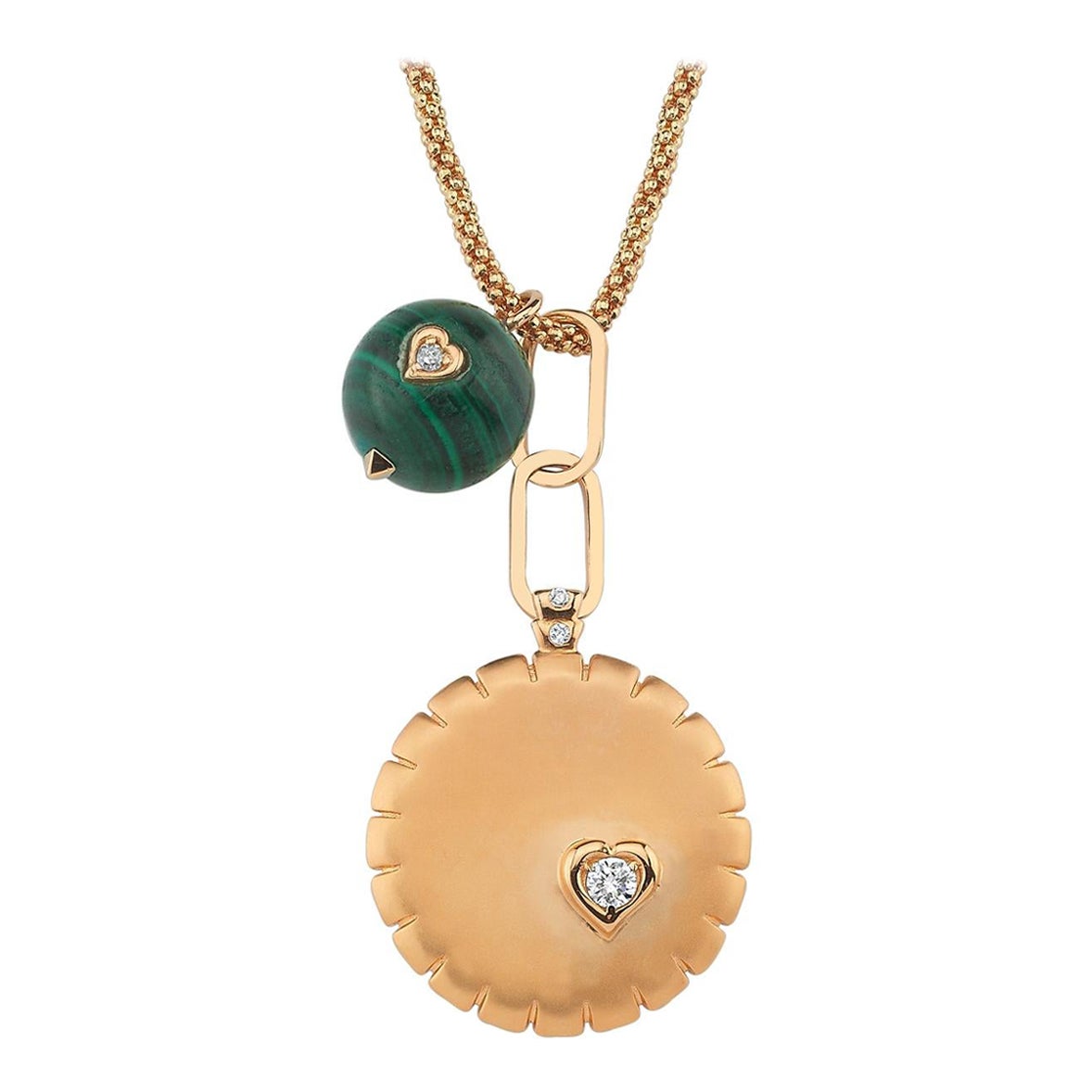 Kashchei Medallion with Malachite Necklace in 14K Rose Gold by Selda Jewellery For Sale