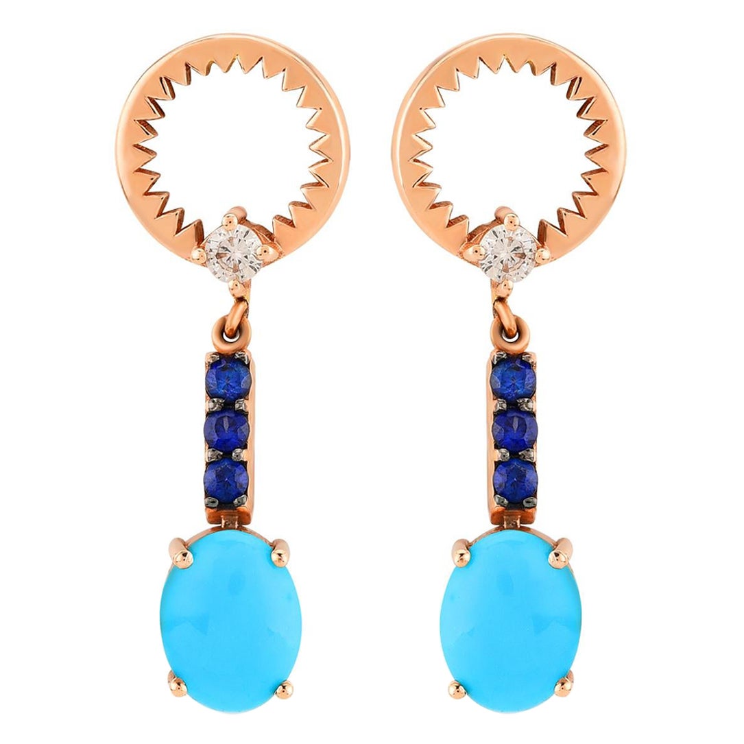 Catch You Turquoise Dangle Earrings with 14k Rose Gold by Selda Jewellery