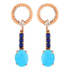 Used Catch You Turquoise Dangle Earrings with 14k Rose Gold by Selda Jewellery