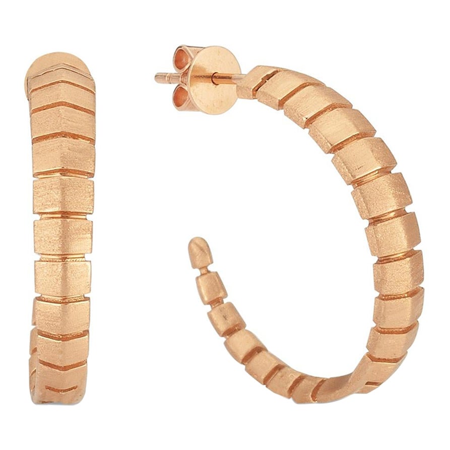 Smaug Small Hoop Earrings in 14k Rose Gold with White Diamond by Selda