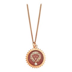 Leo Necklace with Coral Enamel & White Diamond in Rose Gold by Selda Jewellery