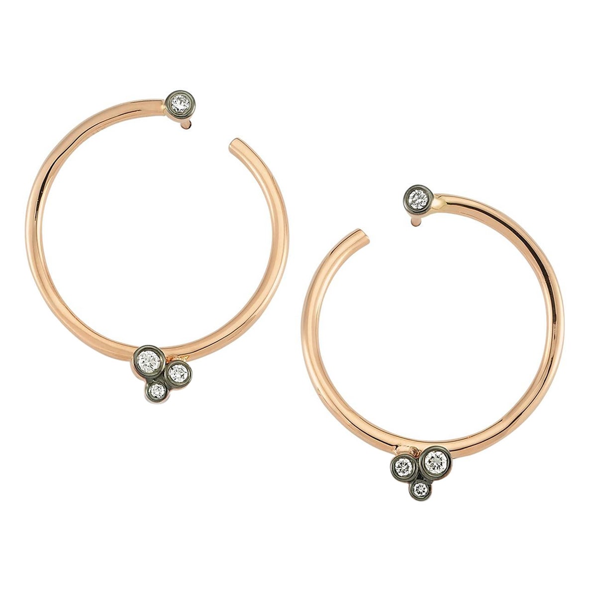 Waves Hoop Earrings with White Diamond in 14k Rose Gold by Selda Jewellery For Sale