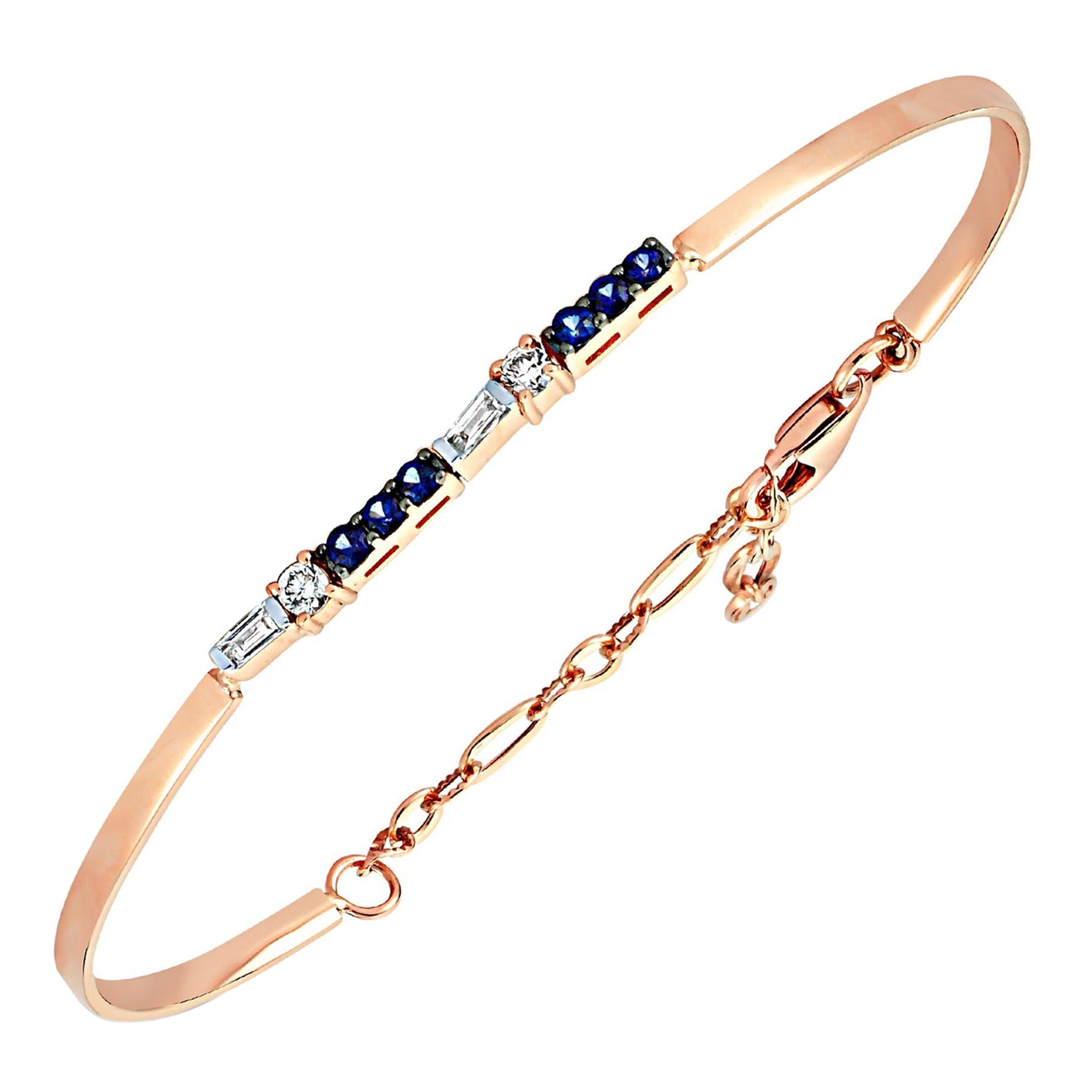 Armband aus 14 Karat Roségold mit weißem Diamanten und Saphiren von Selda Jewellery