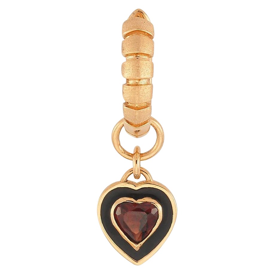 Dragon Heart Earring 'Single' with Garnet and Black Enamel For Sale