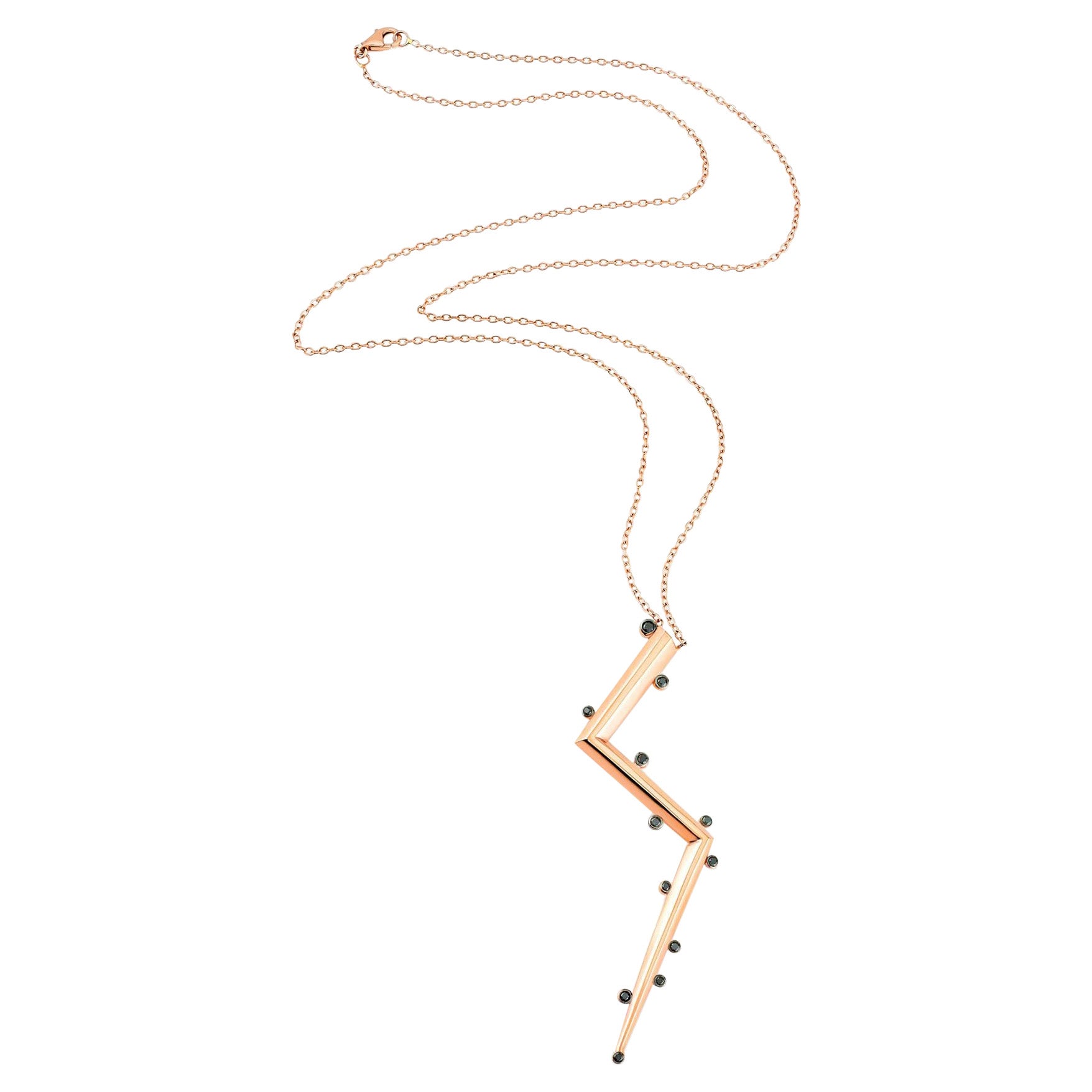 Long Lightning Necklace with Black Diamond in 14K Rose Gold For Sale