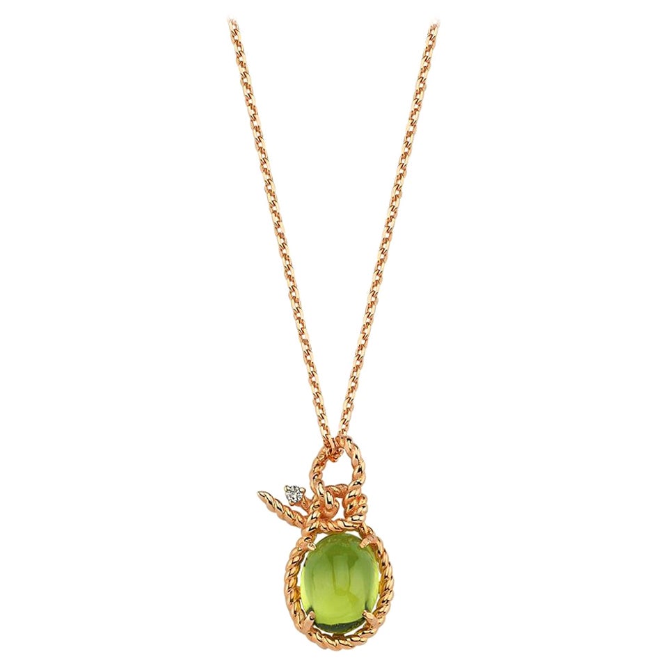 Lora Peridot Rope Necklace in 14k Rose Gold by Selda Jewellery For Sale