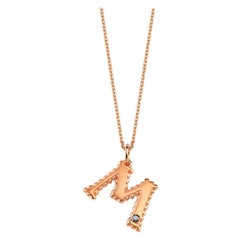 M Large Necklace in 14k Rose Gold with White Diamond by Selda Jewellery