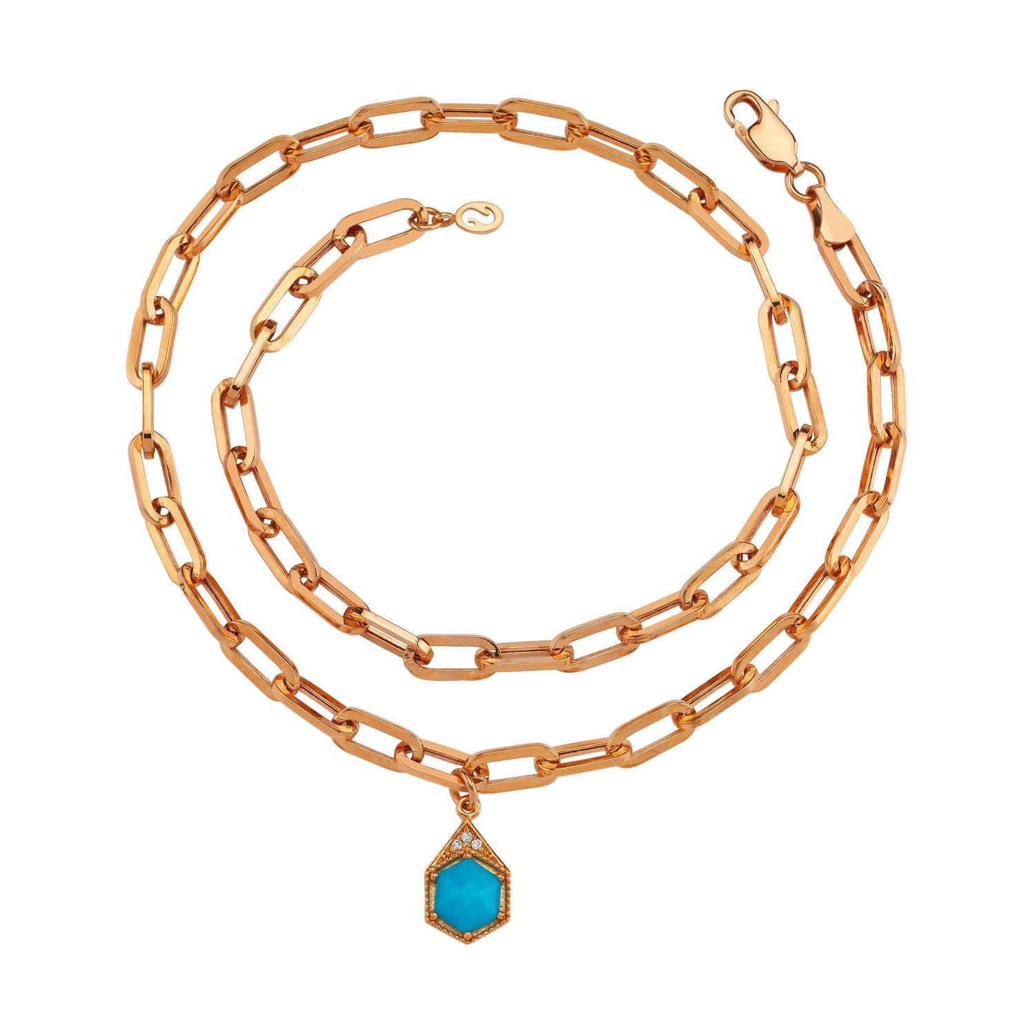 Double Chain Turquoise Birthstone Bracelet in 14K Rose Gold, December For Sale