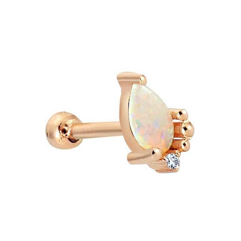 Cacia Piercing in 14k Rose Gold with Opal and Diamond by Selda Jewellery