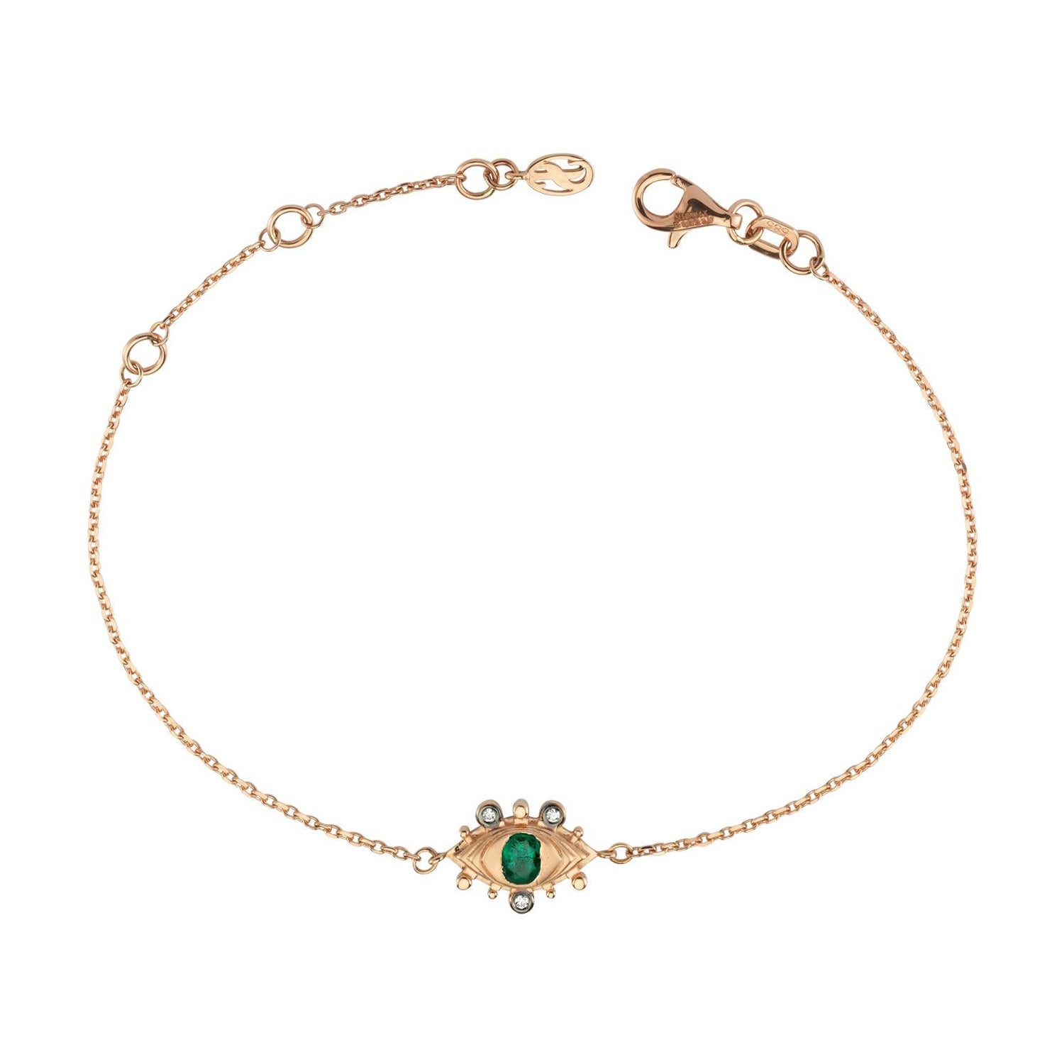 Dragon Eye Emerald Chain Bracelet in 14K Rose Gold by Selda Jewellery For Sale