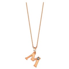M Small Necklace in 14k Rose Gold with White Diamond