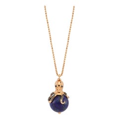 Nerice Lapis Mini Octopus Necklace in 14k Rose Gold by Selda Jewellery