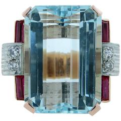 Aquamarine Ruby and Diamond Ring