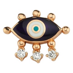 Evil Eye Stud Earring with Navy Blue Enamel & Diamond'Single' by Selda Jewellery