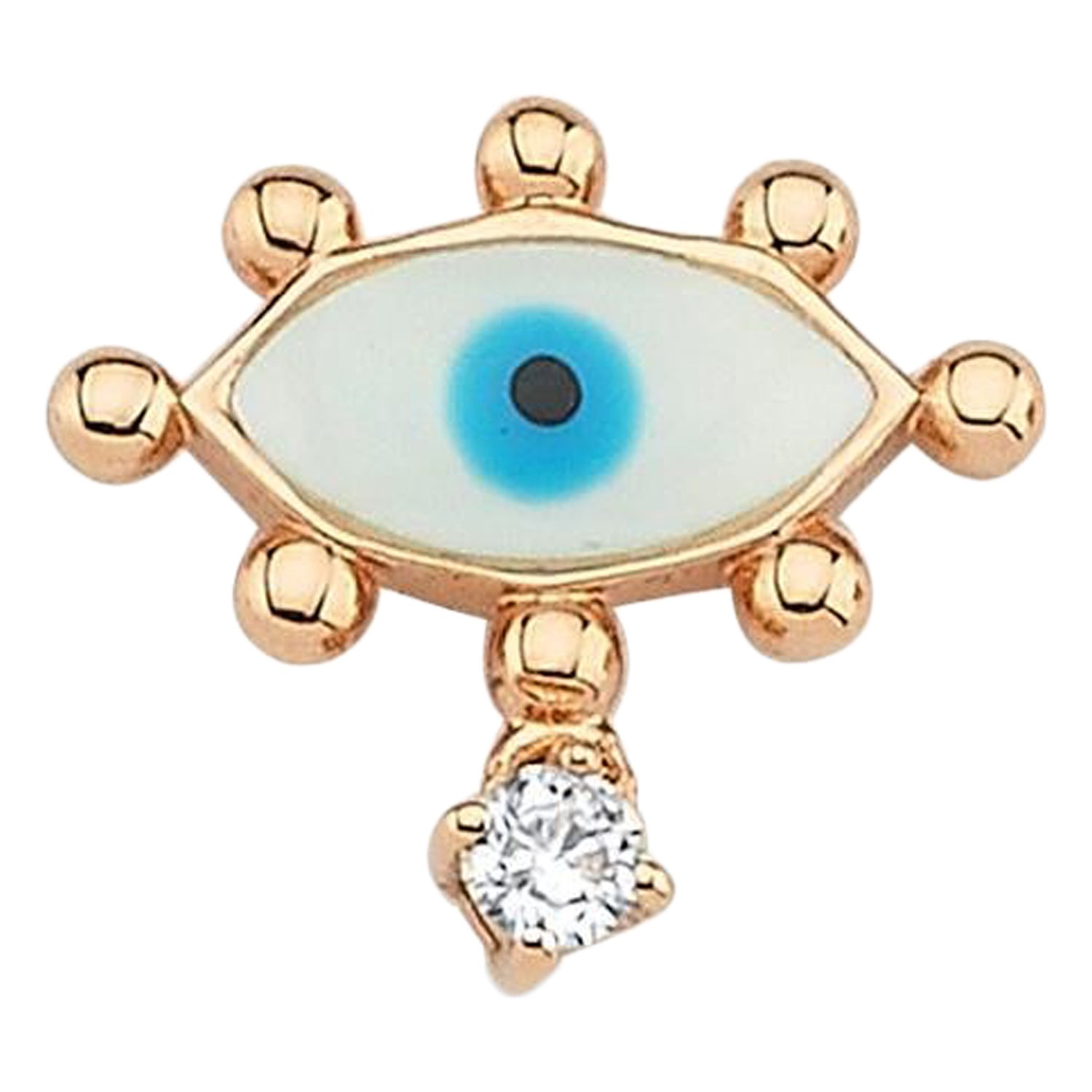 Evil Eye Stud Earring with White Enamel & Diamond 'Single' by Selda Jewellery For Sale