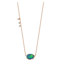 Onella 14k Rose Gold Necklace with White Diamond & Blue Opal