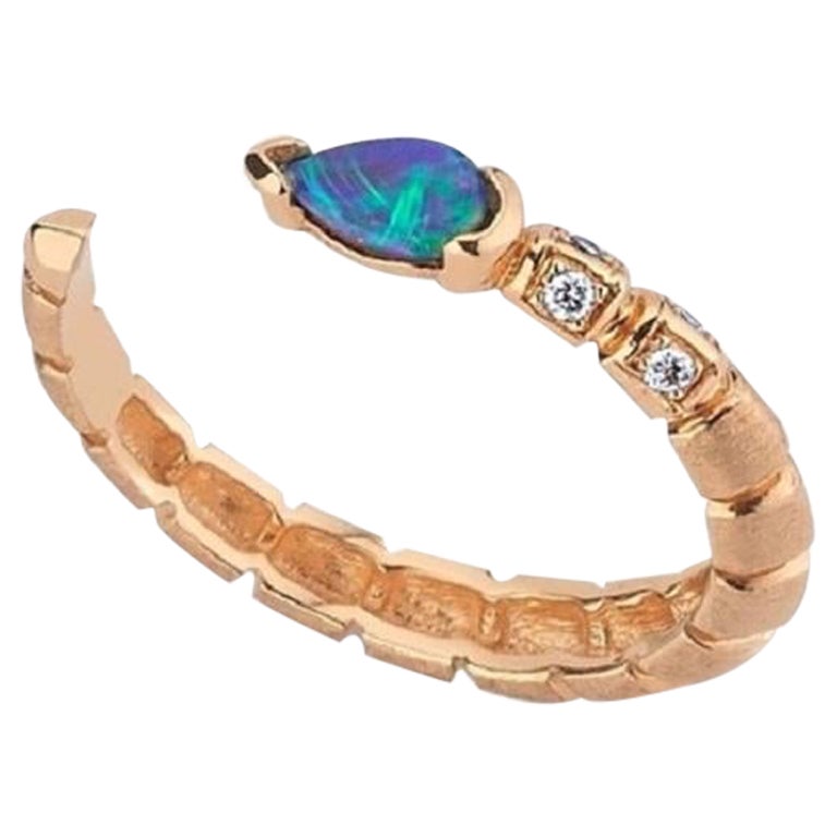 Ayida Ring in 14K Rose Gold with Diamond and Blue Opal For Sale