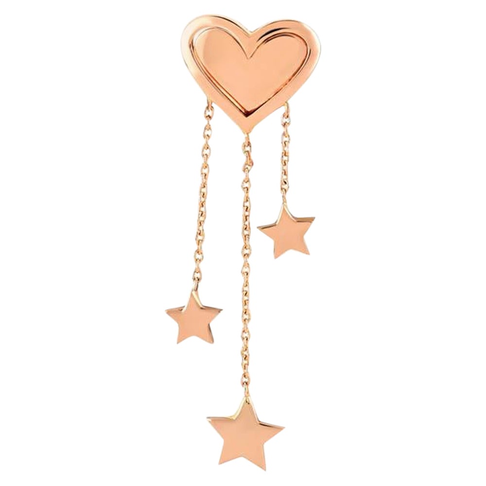 Heart Earring with Three Stars 'Single' in 14k Rose Gold by Selda Jewellery