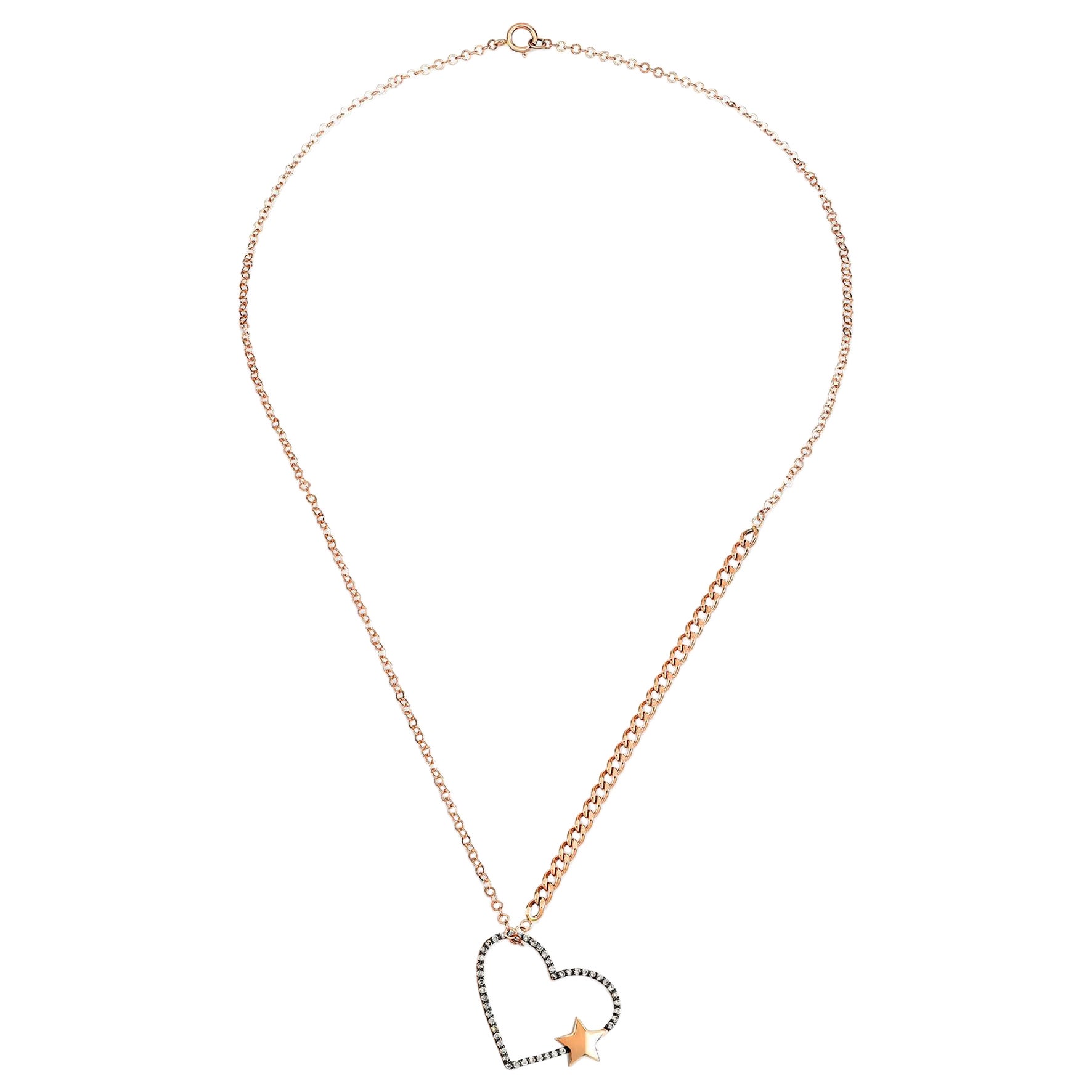 Retro Short Chain Heart Necklace with White Diamond by Selda Jewellery For Sale