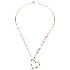 Retro Short Chain Heart Necklace with White Diamond by Selda Jewellery