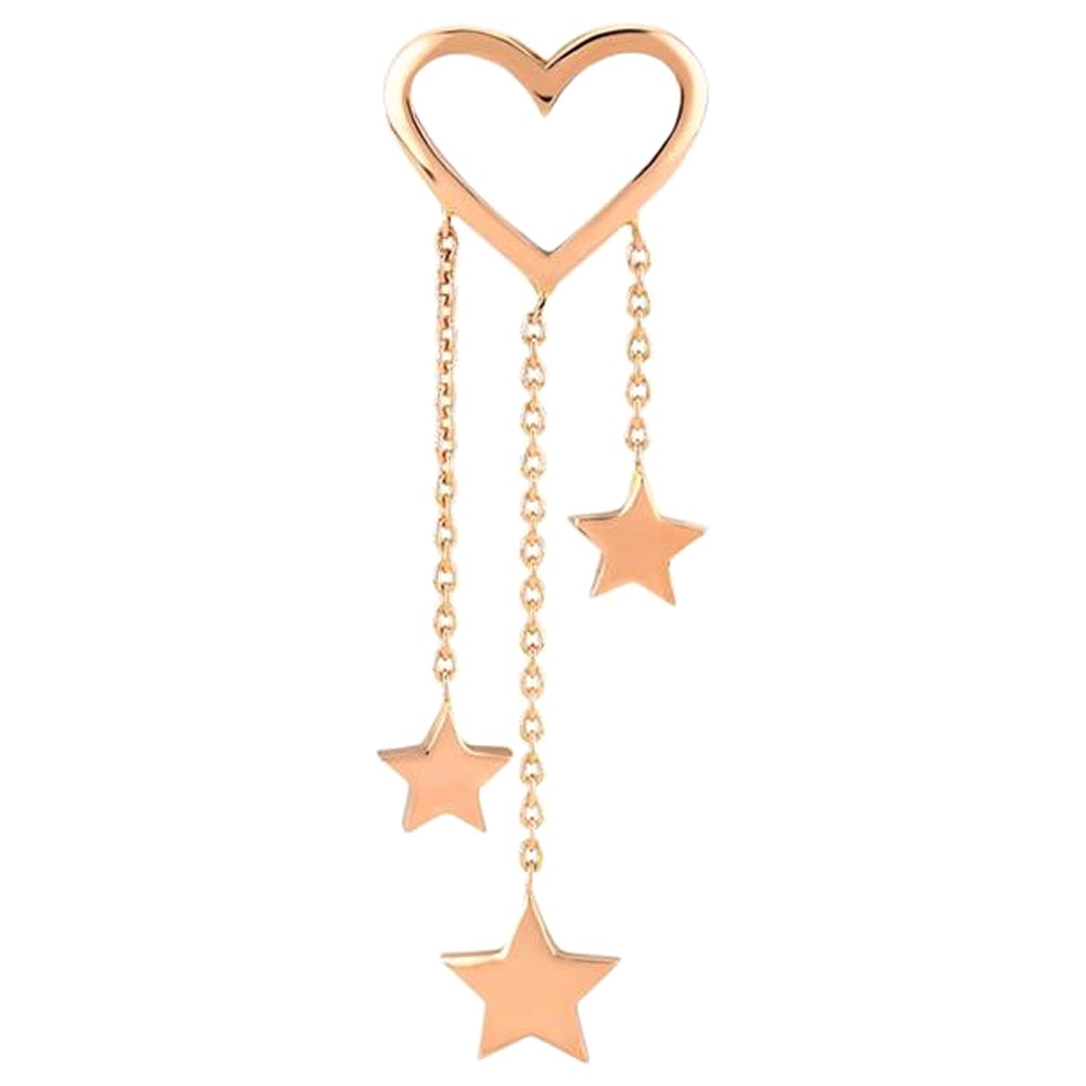 Pendiente Corazón Hueco de Oro Rosa de 14k con Tres Estrellas 'Single' de Selda Jewellery