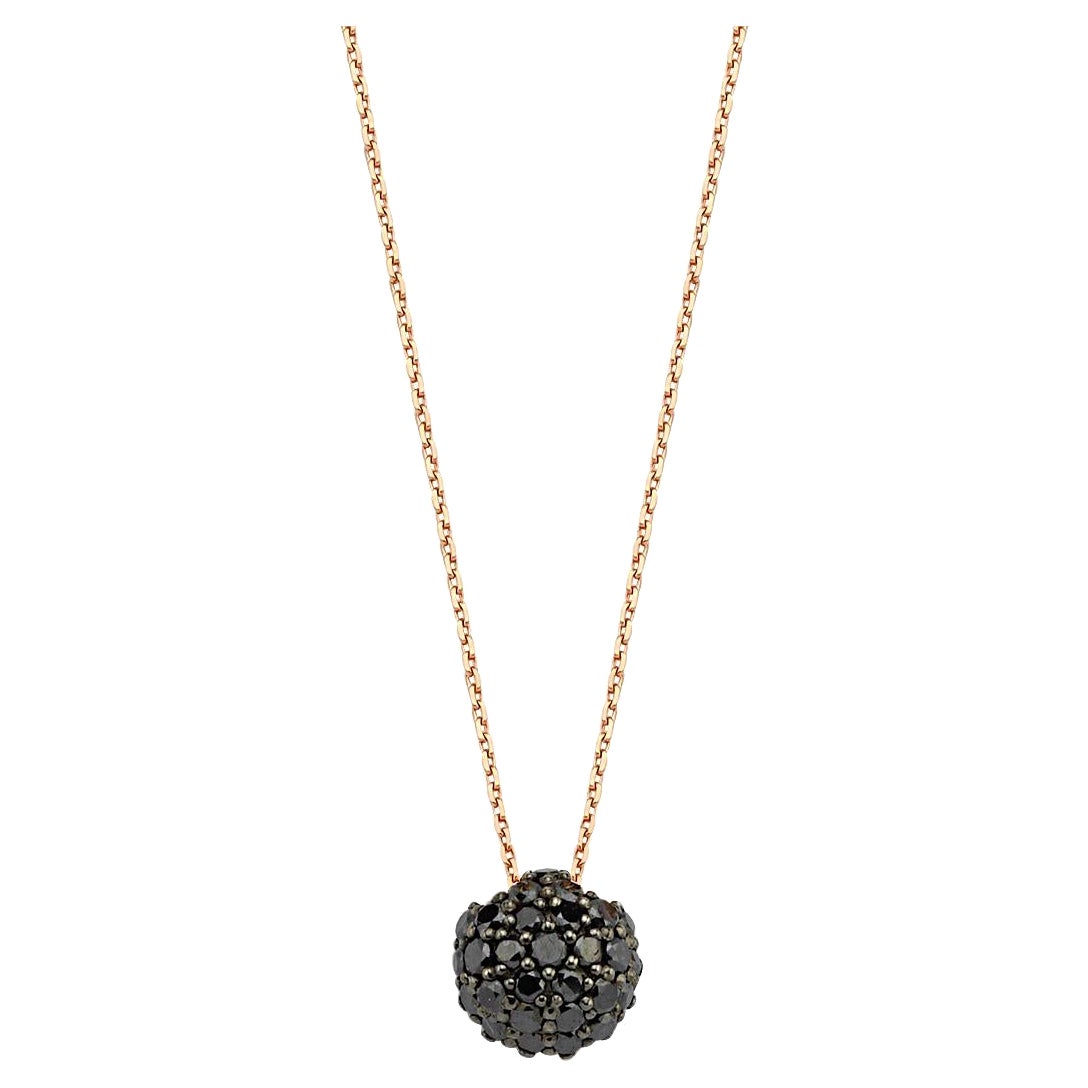 Round Black Diamond Necklace in 14K Rose Gold by Selda Jewellery For Sale