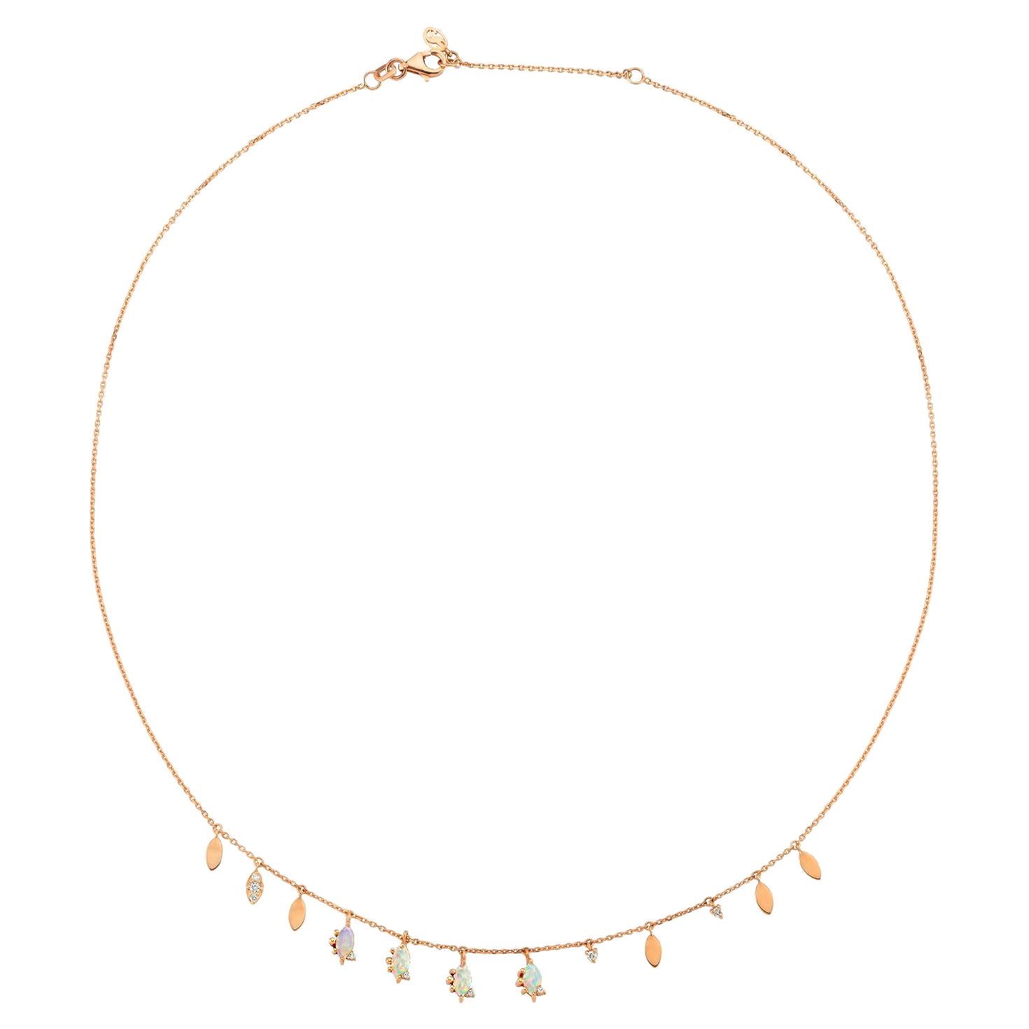 Halskette mit Saatperlen von Selda Jewellery, Weißer Opal im Marquise-Schliff in 14K Roségold im Angebot