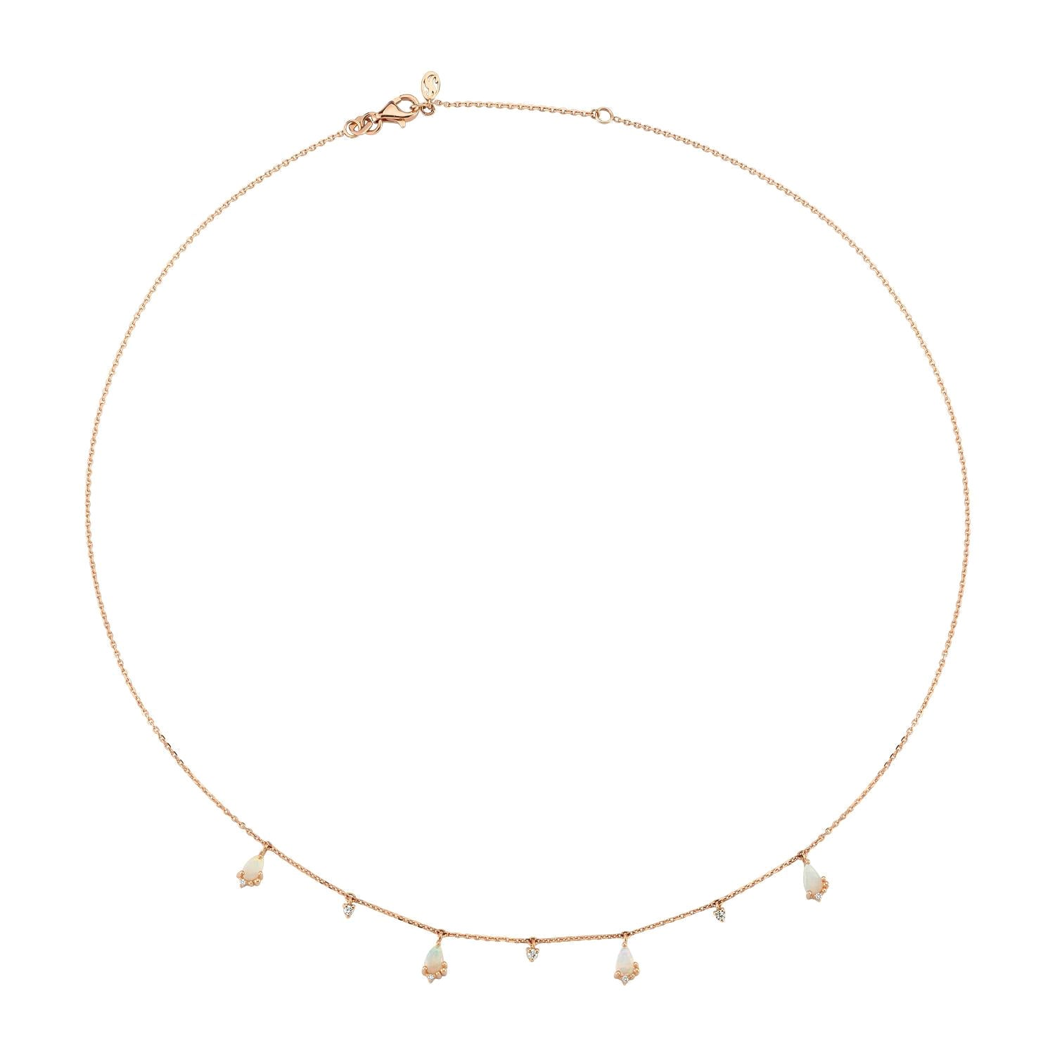 Cacia Seed Necklace, Pear Cut White Opal in 14K Rose Gold