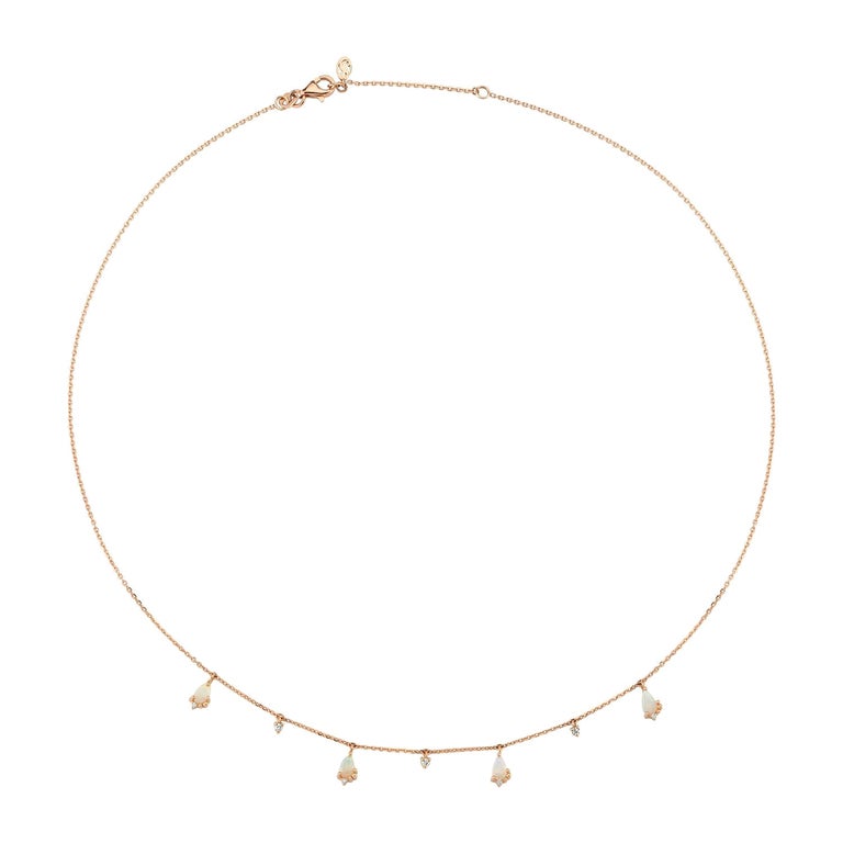 Cacia Seed Necklace, Pear Cut White Opal in 14K Rose Gold For Sale at ...