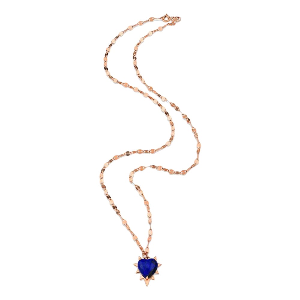 Catch You Lapis Heart Necklace in 14K Rose Gold by Selda Jewellery For Sale