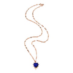 Catch You Lapis Heart Necklace in 14K Rose Gold by Selda Jewellery