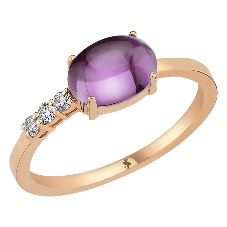 White Diamond Amethyst Ring in 14K Rose Gold with Ametist For Sale